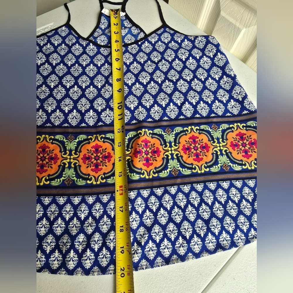 Love Treeblue camisole top with white diamond pattern colorful border size S r - Picture 4 of 6